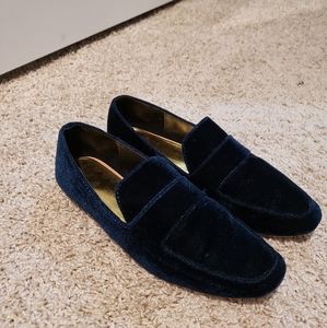 Navy Velour Penny Loafers